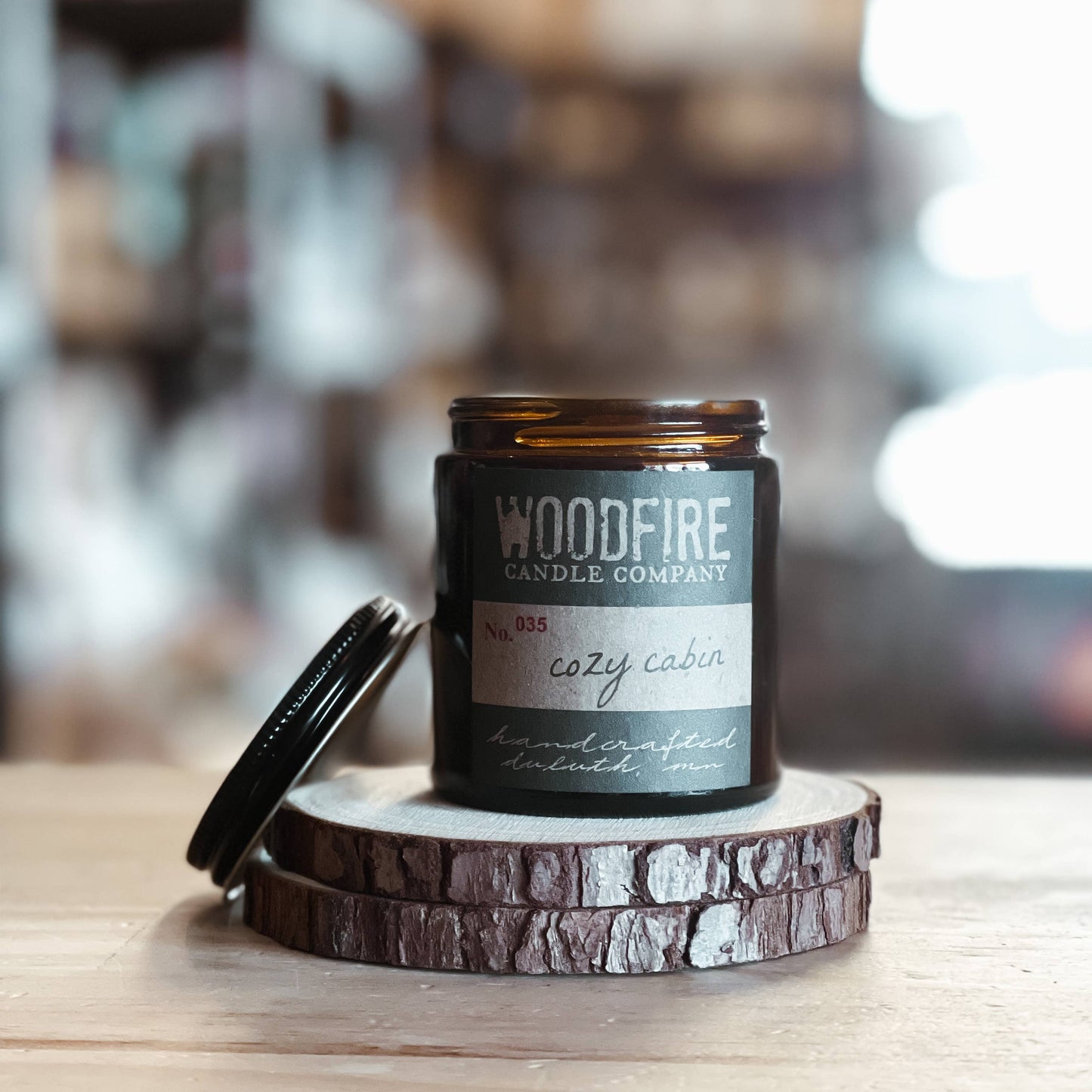 Mini Amber Wood Wick Soy Candle Gift Fall Candle