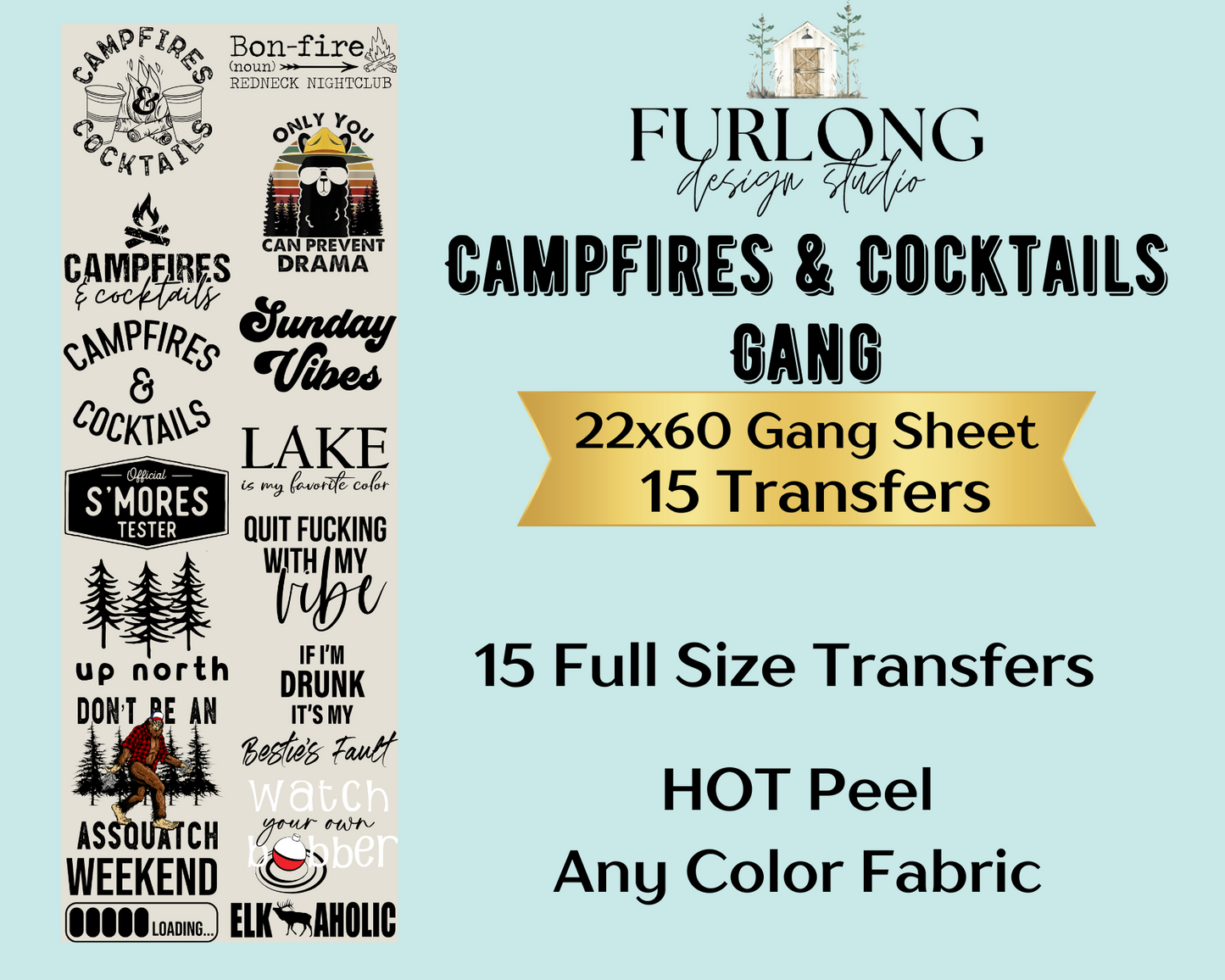 Campfires & Cocktails - DTF Gang Sheet (22x60)