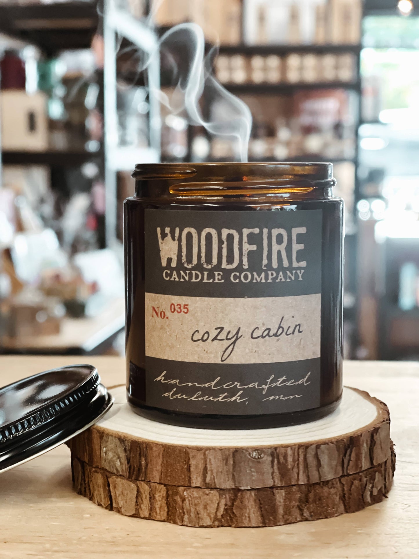 Mini Amber Wood Wick Soy Candle Gift Fall Candle