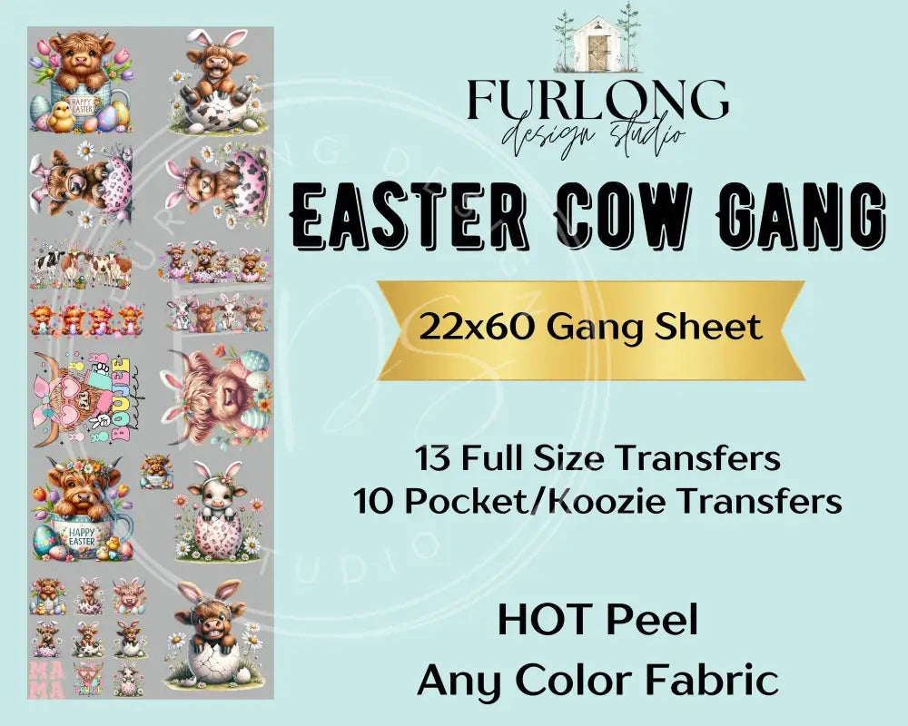 Easter Cow- Dtf Gang Sheet (22X60) Gang Sheet