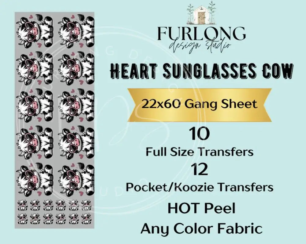 Heart Sunglasses Cow - Dtf Gang Sheet (22X60) Gang Sheet