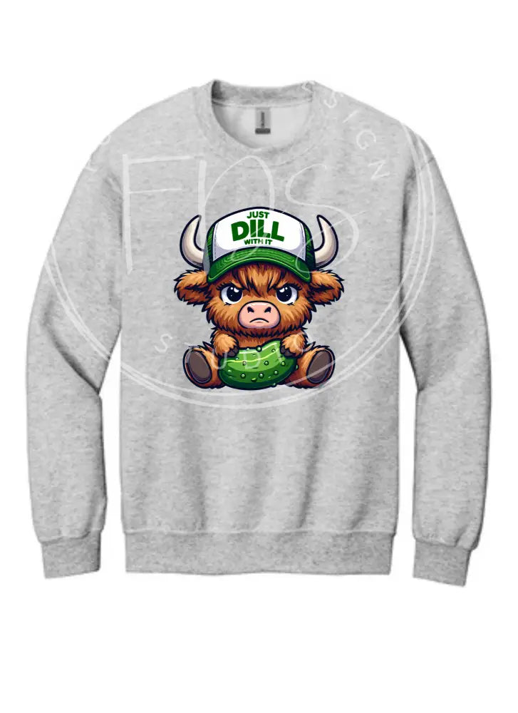 Highland Cow ’Just Dill With It’ Crewneck S / Light Gray Clothing
