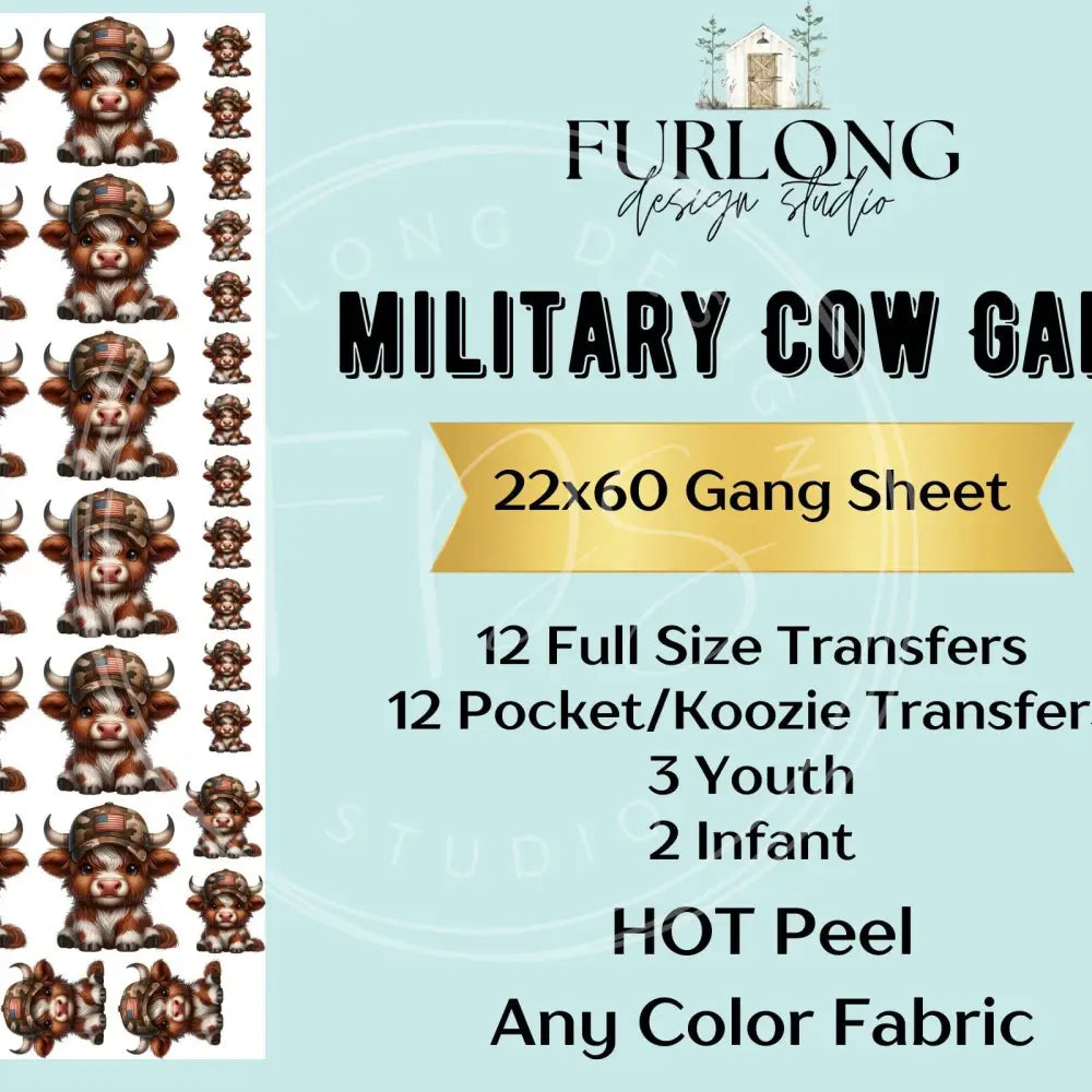 Military Cow- Dtf Gang Sheet (22X60) Gang Sheet
