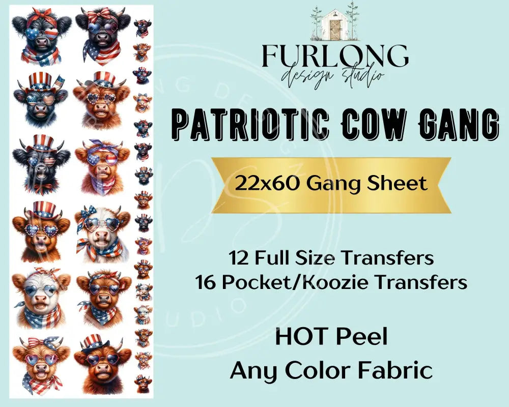 Patriotic Cow- Dtf Gang Sheet (22X60) Gang Sheet