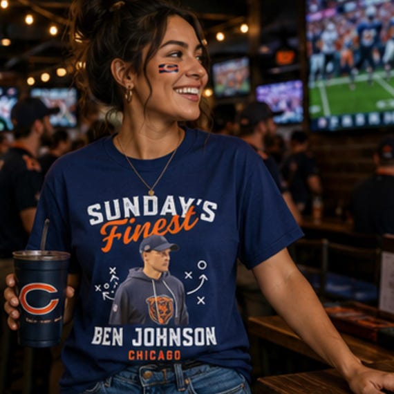 Sunday’s Finest Chicago football T-shirt featuring Ben Johnson, original Etsy product photo 2