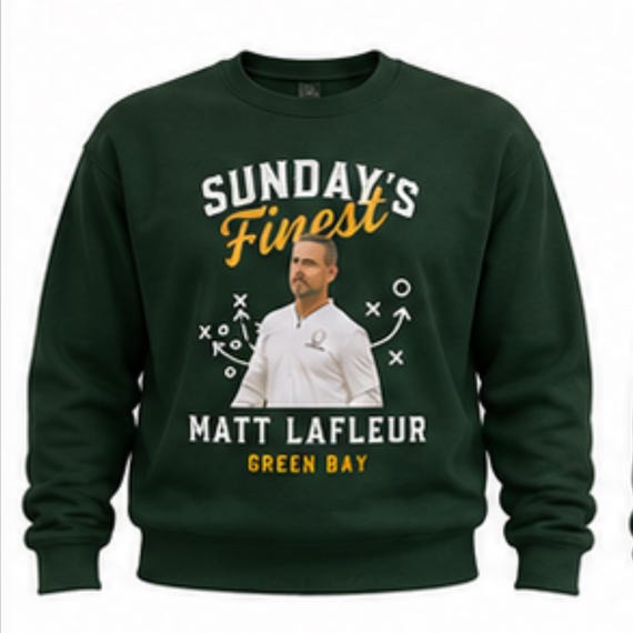 Sunday’s Finest Green Bay football crewneck featuring Matt LaFleur, Etsy product photo 2