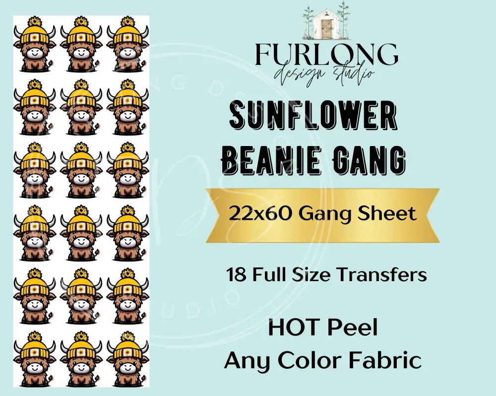 Sunflower Beanie Cow- Dtf Gang Sheet (22X60) Gang Sheet