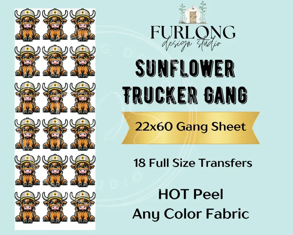 Sunflower Trucker Cow- Dtf Gang Sheet (22X60) Gang Sheet