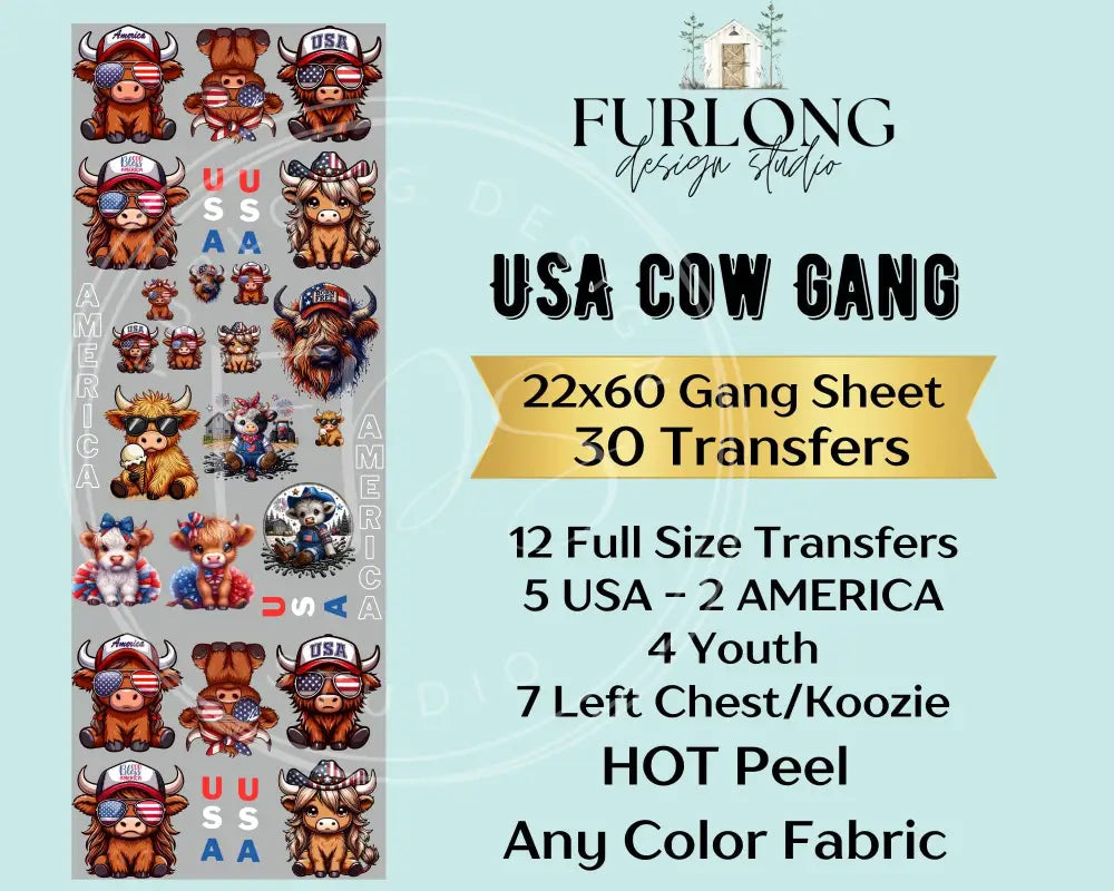 Usa Cow- Dtf Gang Sheet (22X60) Gang Sheet