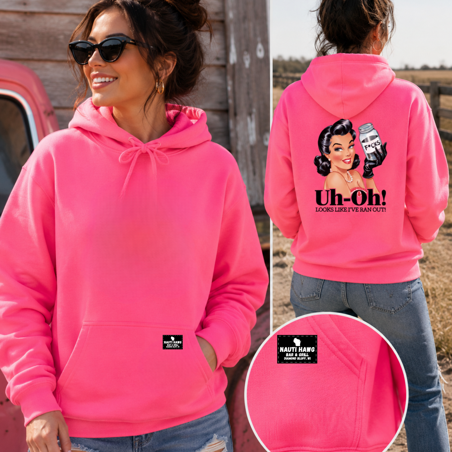 Uh-Oh! Looks Like I’ve Ran Out Hoodie — Neon Pink