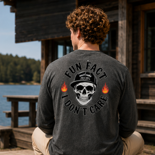 Fun Fact: I Don’t Care Long Sleeve Tee — Dark Gray