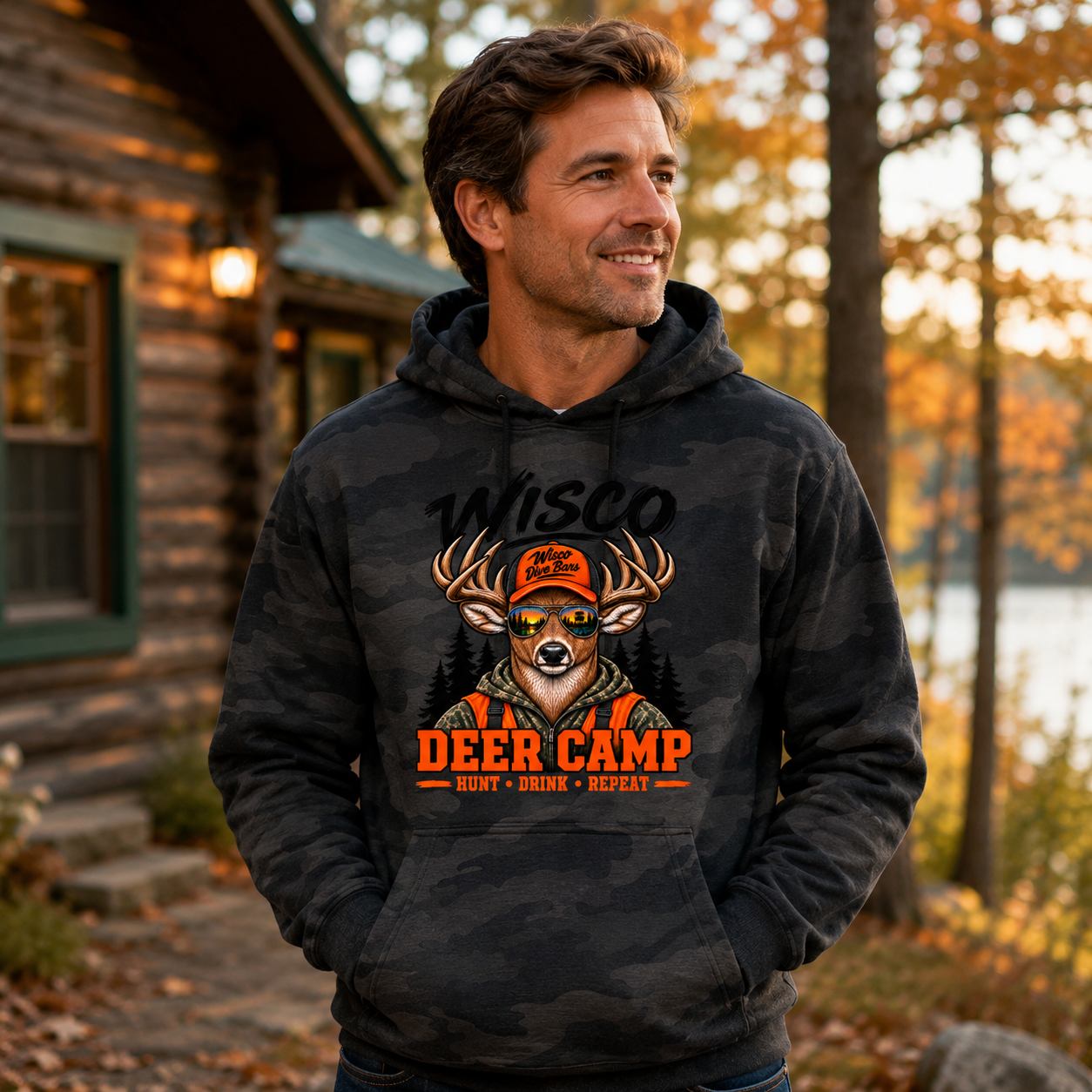 Wisco Deer Camp Black Camo Hoodie