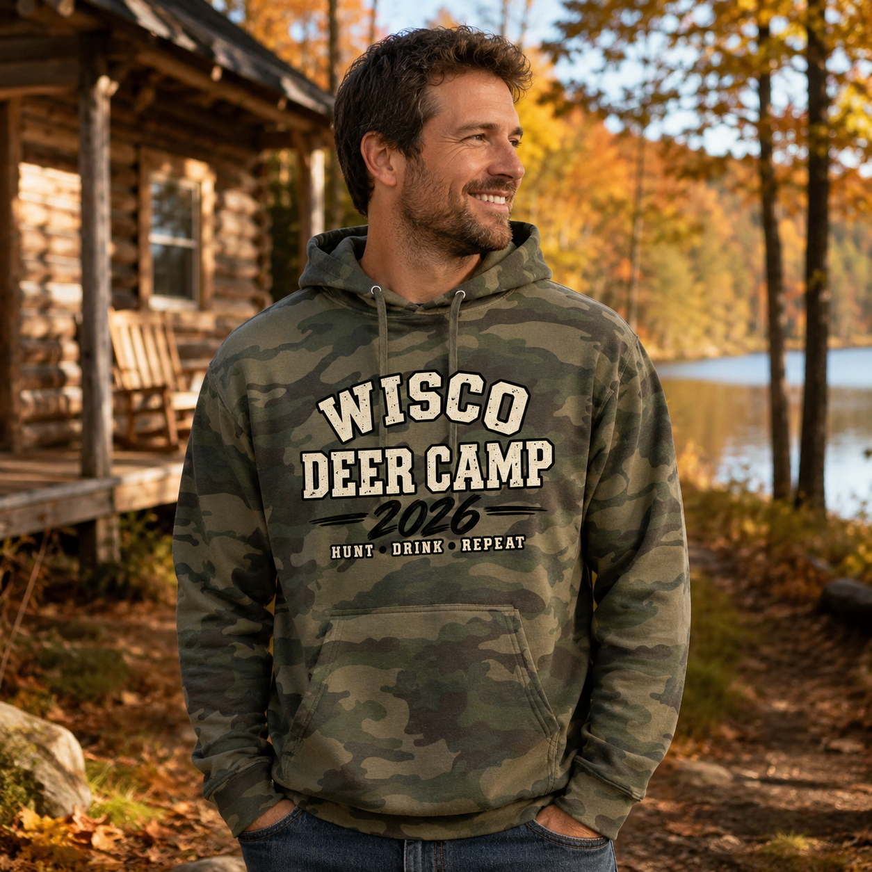 Wisco Deer Camp 2026 Green Camo Hoodie