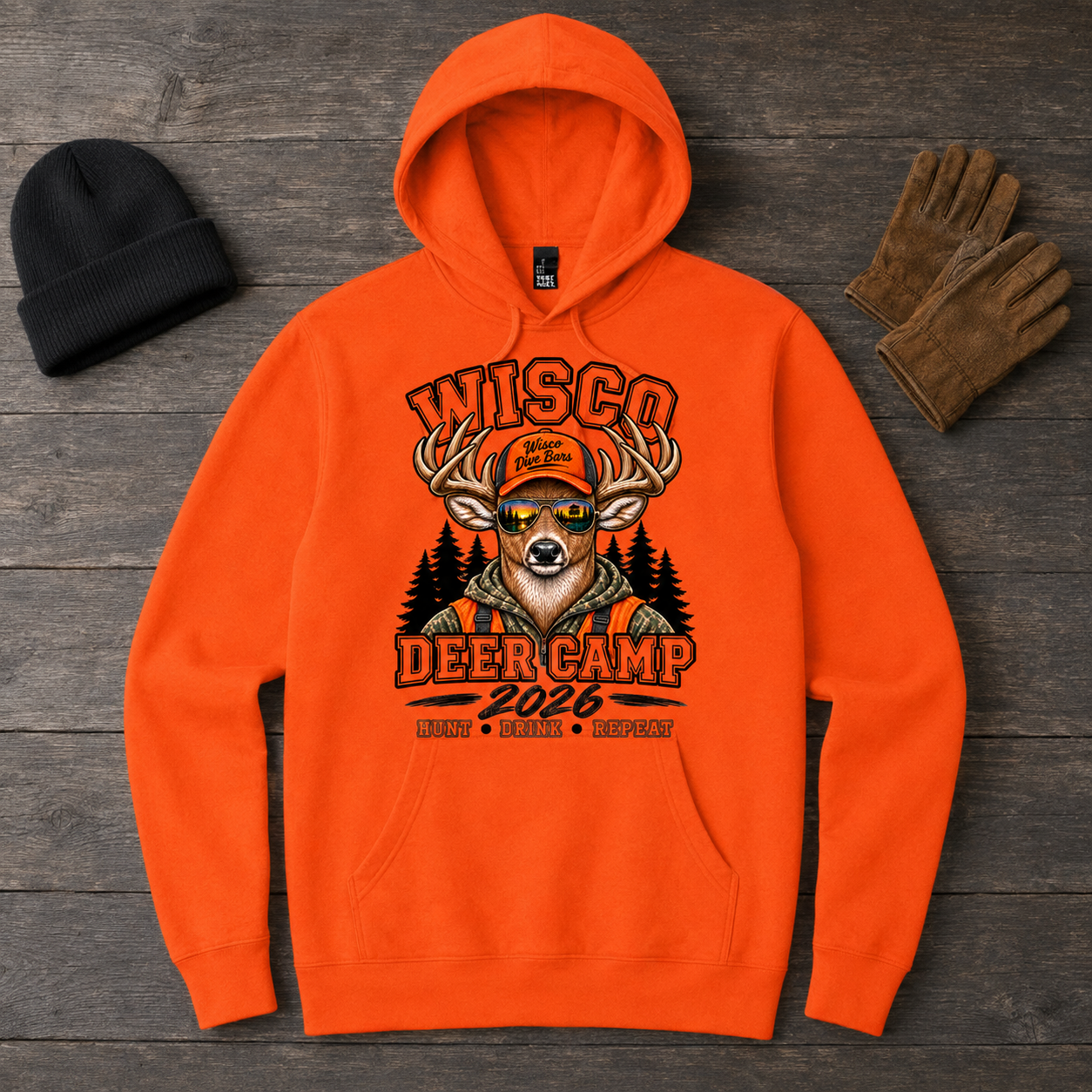 Wisco Deer Camp 2026 Blaze Orange Hoodie