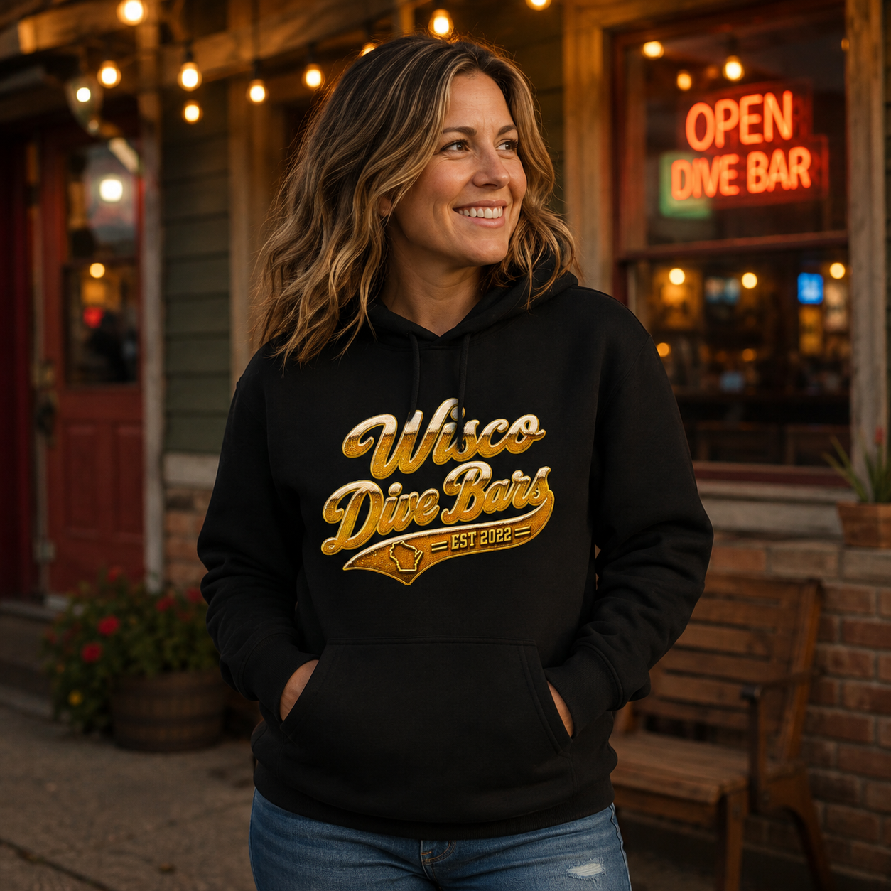 Wisco Dive Bars Tap Beer Script Black Hoodie