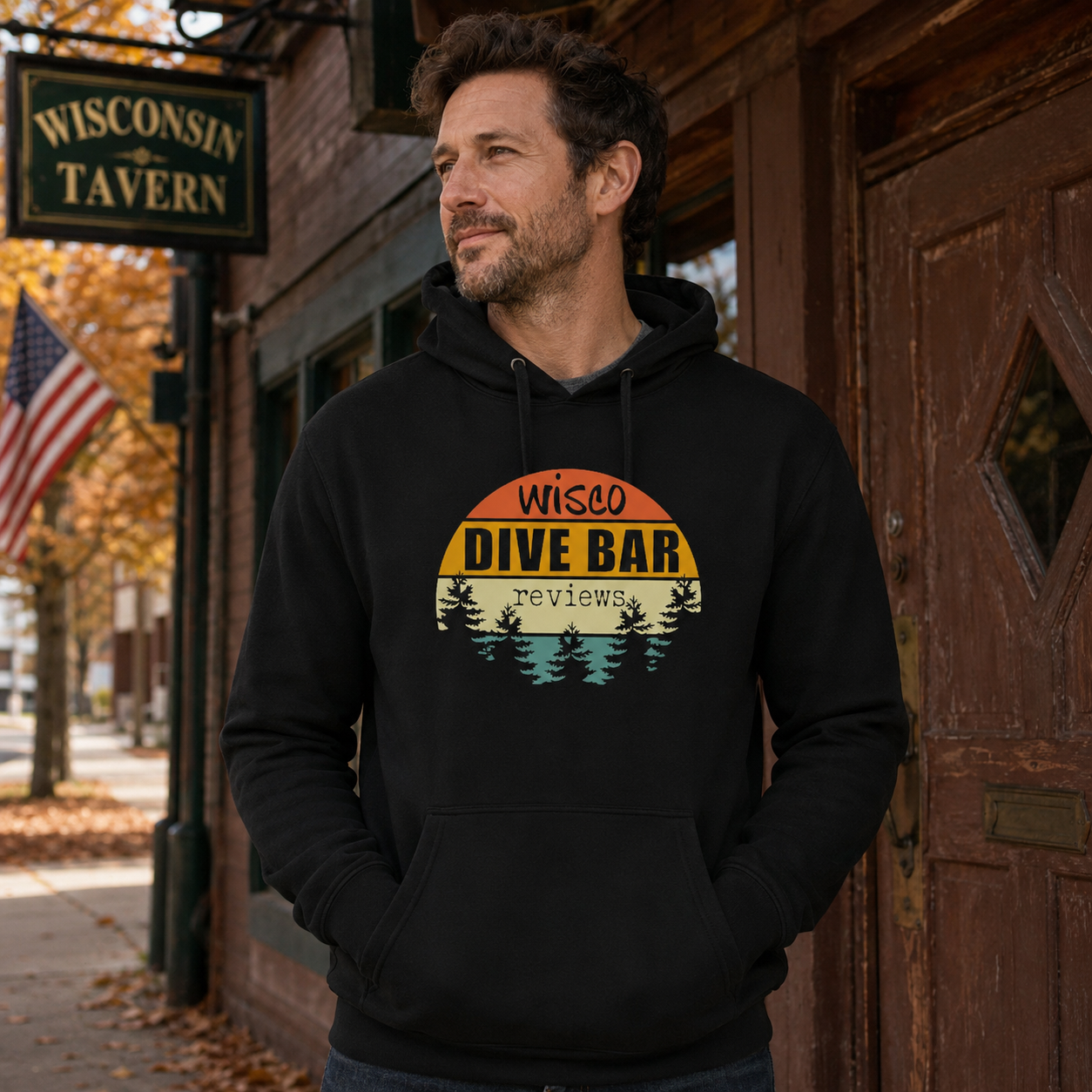 Retro Sunset — Black Hoodie