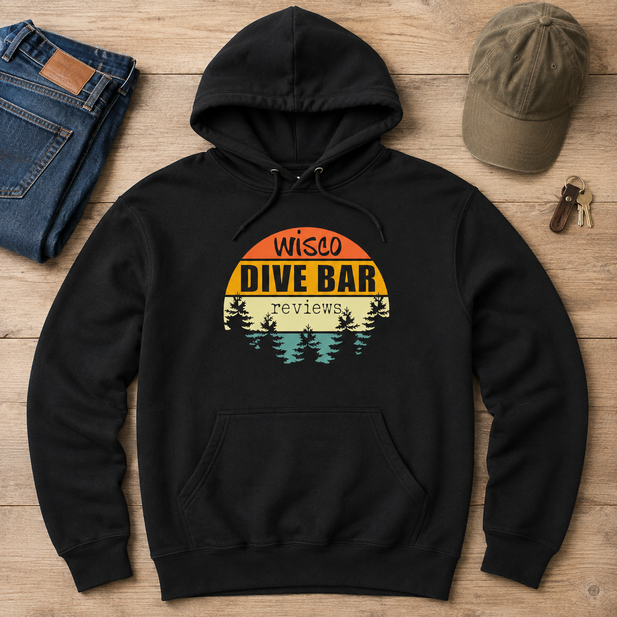 Retro Sunset — Black Hoodie
