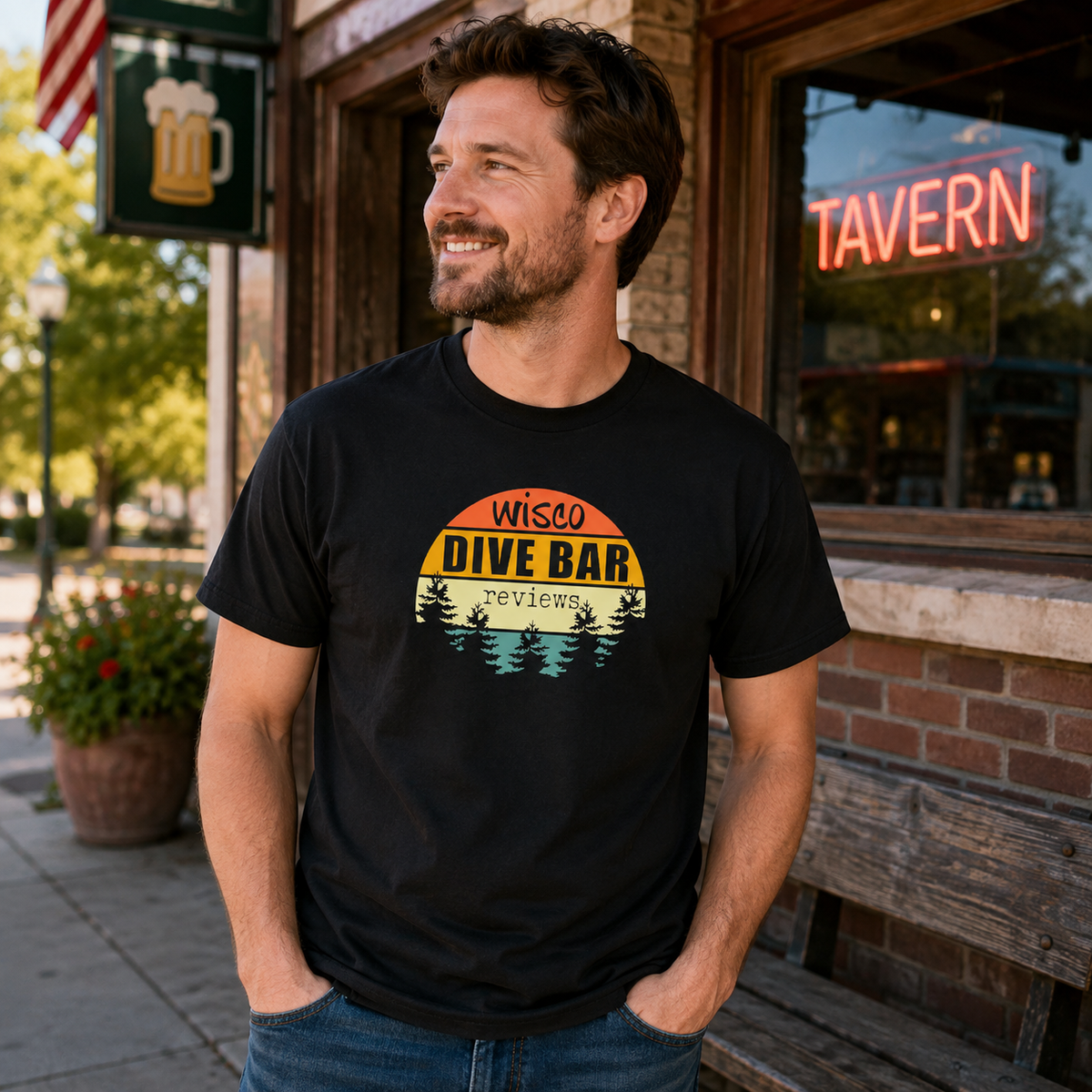 Retro Sunset - Black T-Shirt