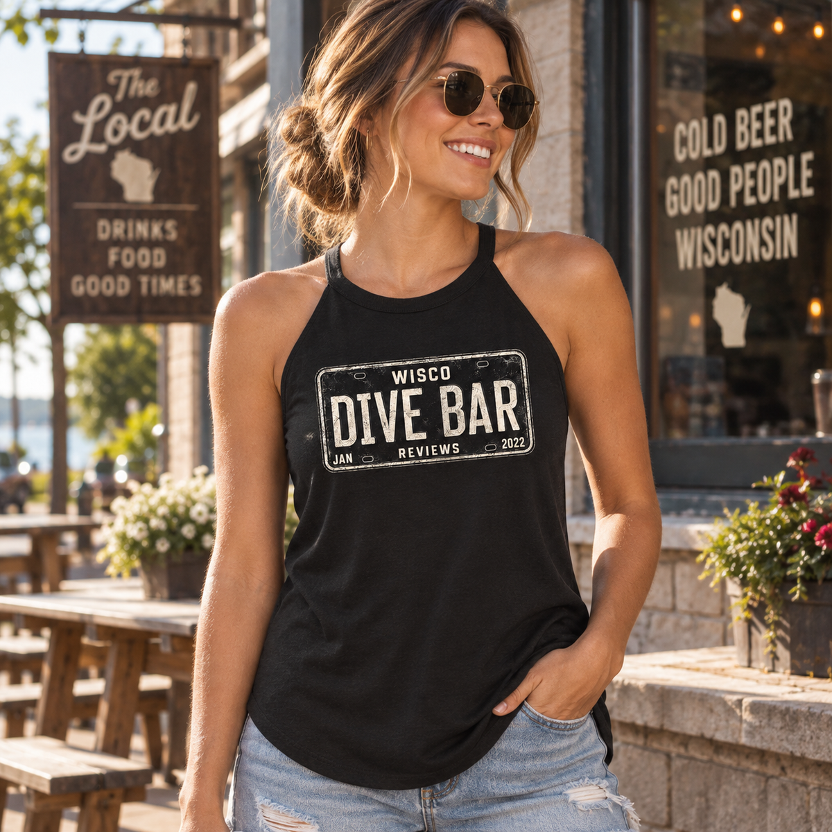 Wisco Dive Bar License Plate High-Neck Tank