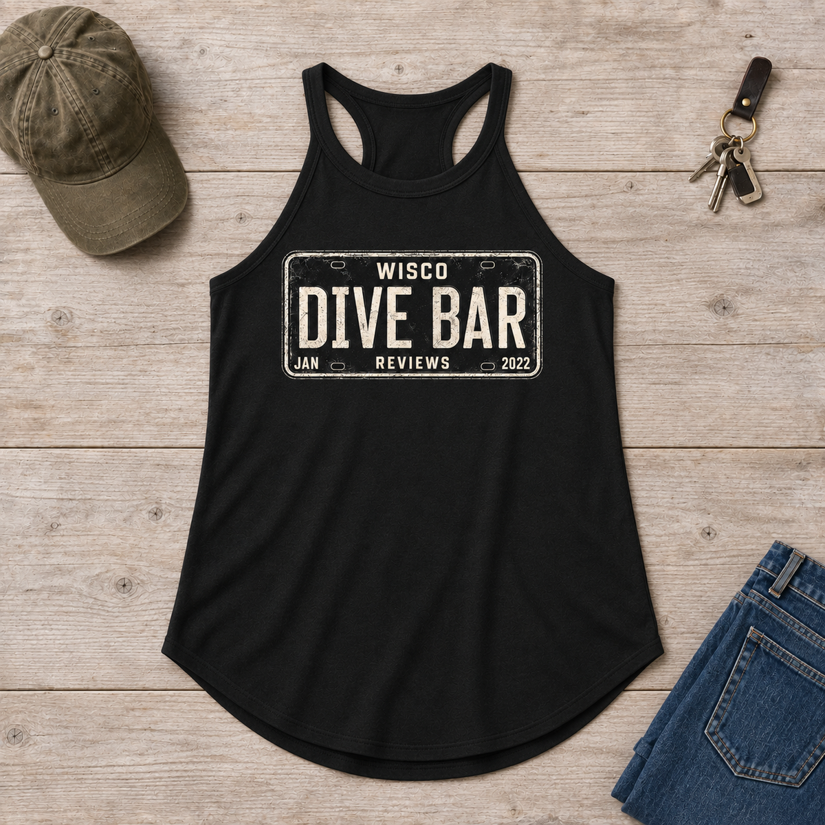 Wisco Dive Bar License Plate High-Neck Tank