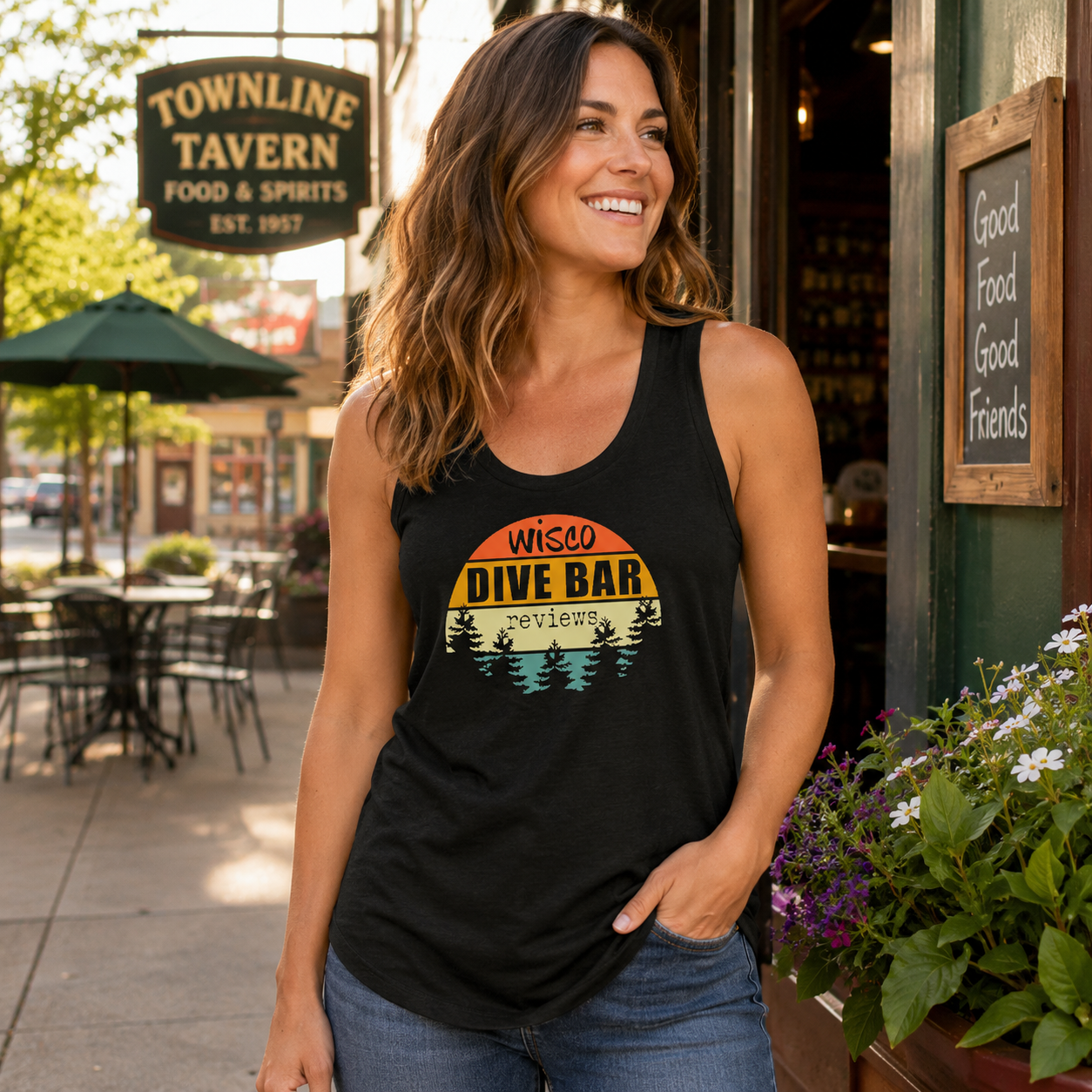 Retro Sunset - Black Racerback Tank