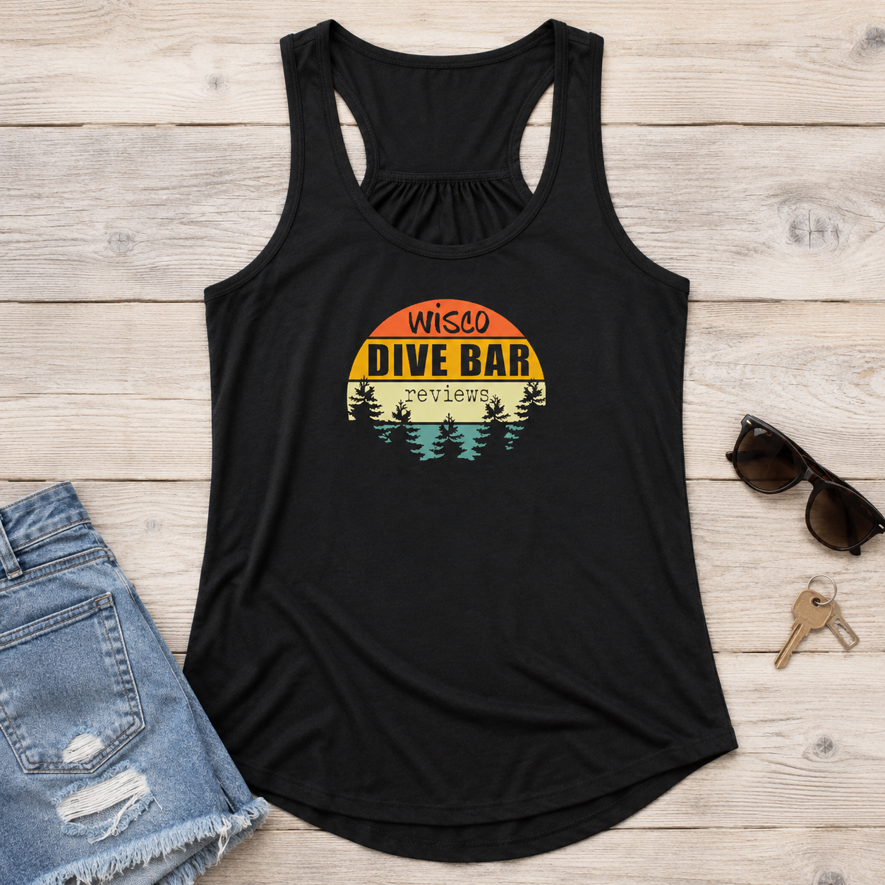 Retro Sunset - Black Racerback Tank