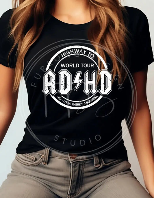 Adhd Logo’s On Your Choice Of Black Apparel S / T-Shirt Easily Distracted Clothing