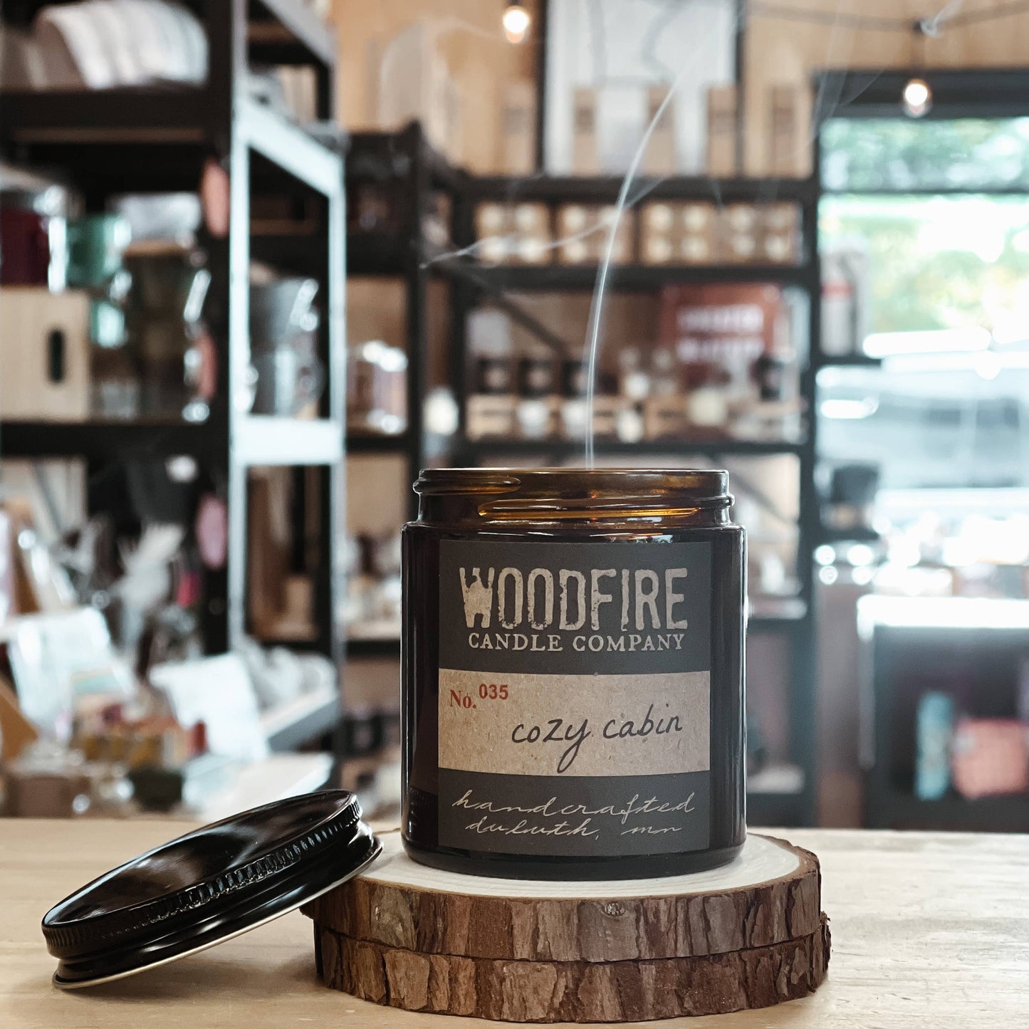 Mini Amber Wood Wick Soy Candle Gift Fall Candle