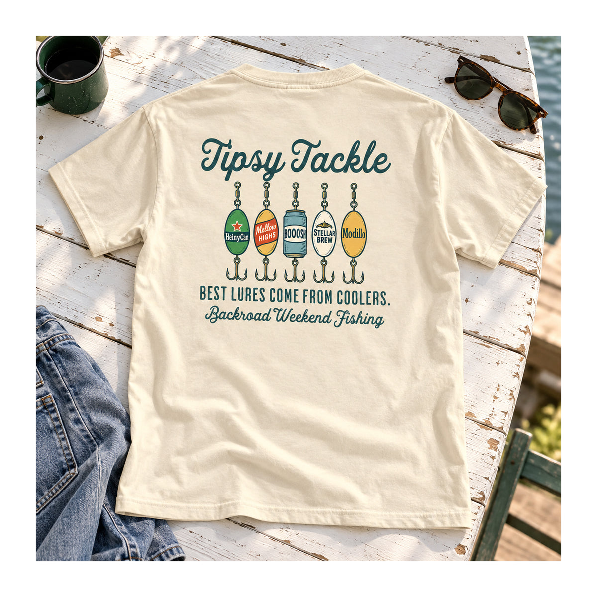 Tipsy Tackle Tee in Ivory, flat lay