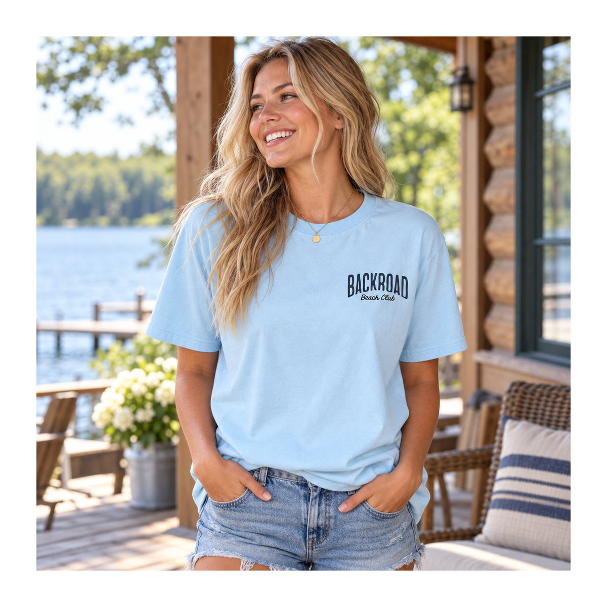 Backroad Beach Club Tee in Chambray, lifestyle photo
