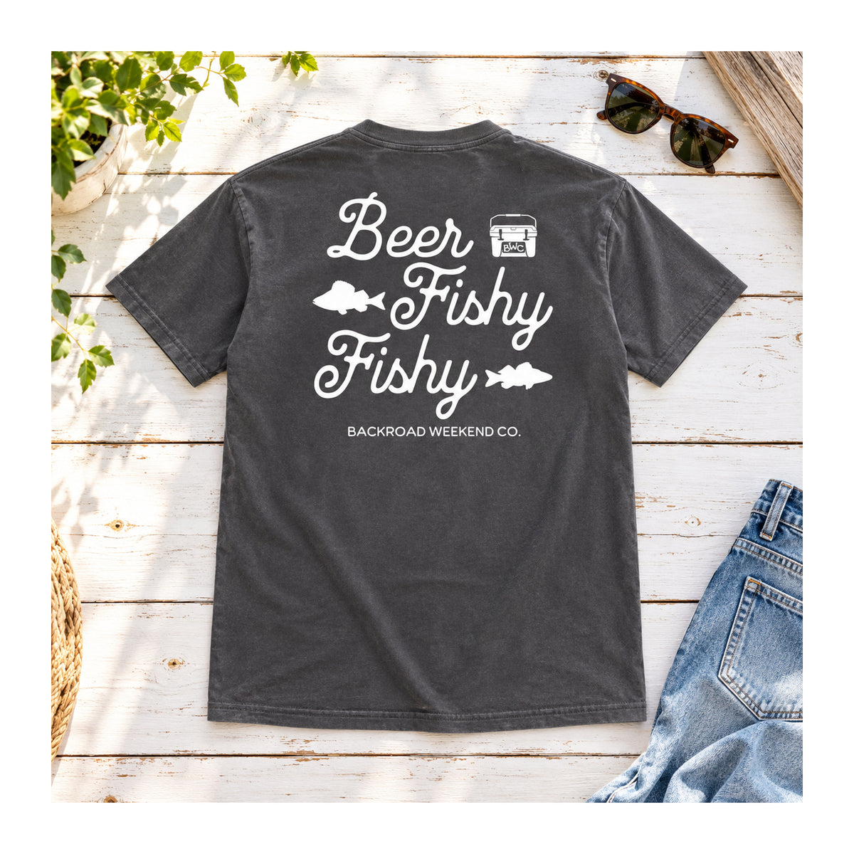 Beer Fishy Fishy Tee in Pepper, flat lay