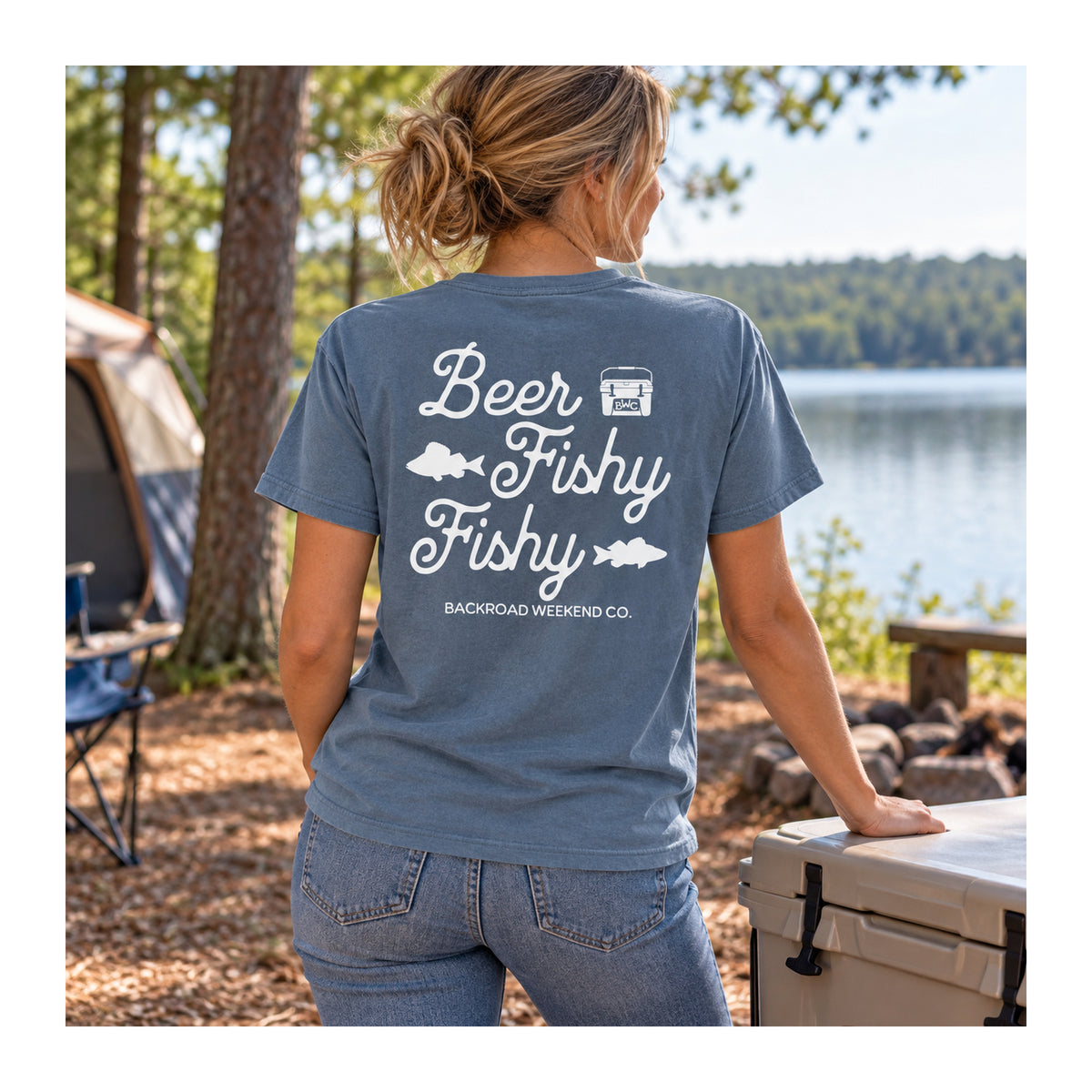 Beer Fishy Fishy Tee in Blue Jean, lifestyle photo