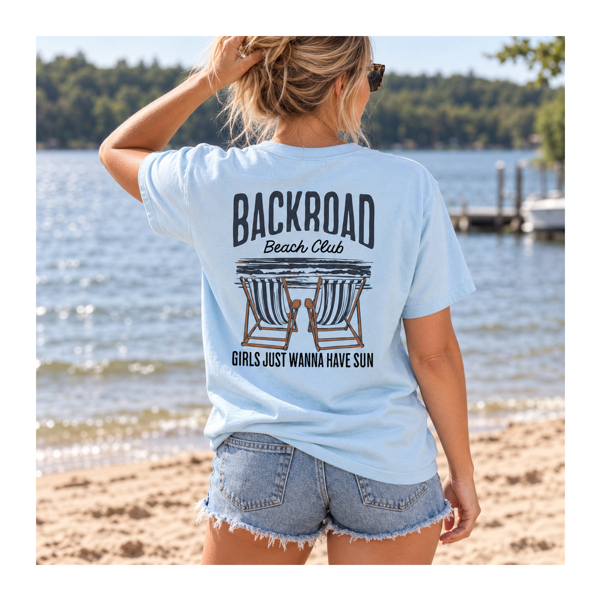 Backroad Beach Club Tee in Chambray, lifestyle photo