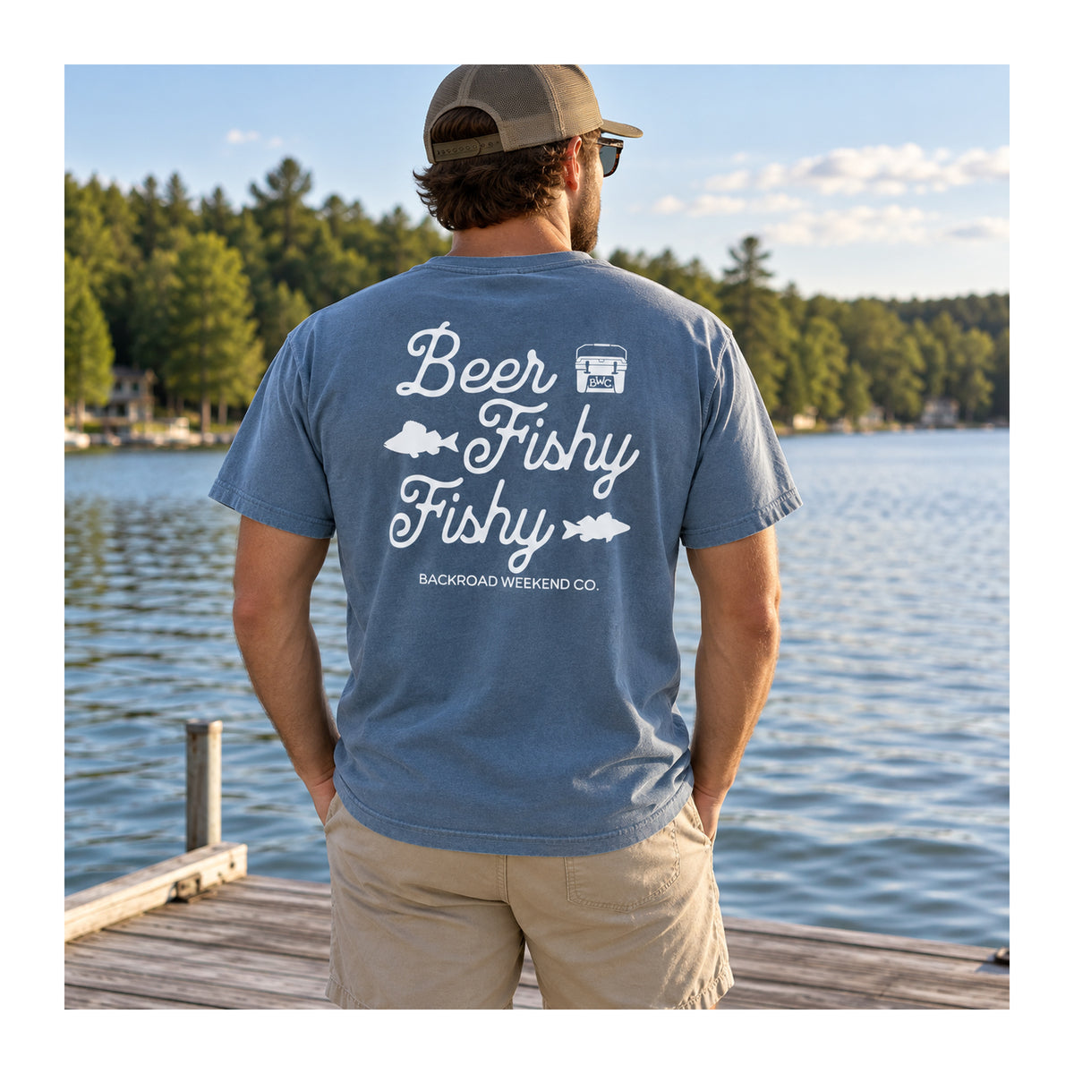 Beer Fishy Fishy Tee in Blue Jean, lifestyle photo