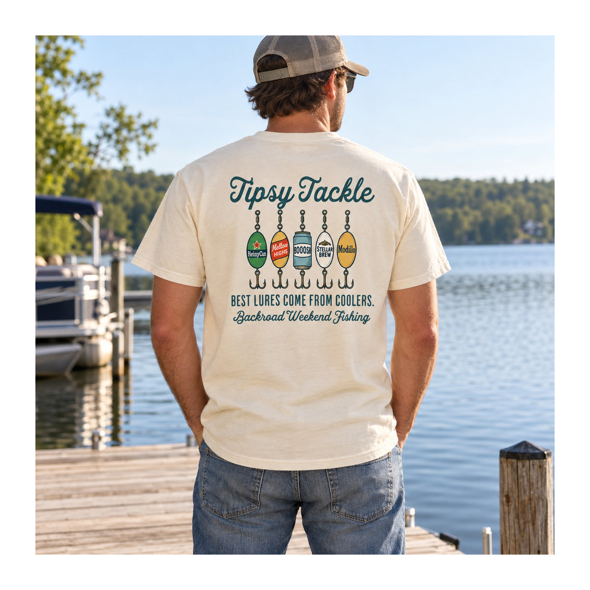 Tipsy Tackle Tee in Ivory, lifestyle photo