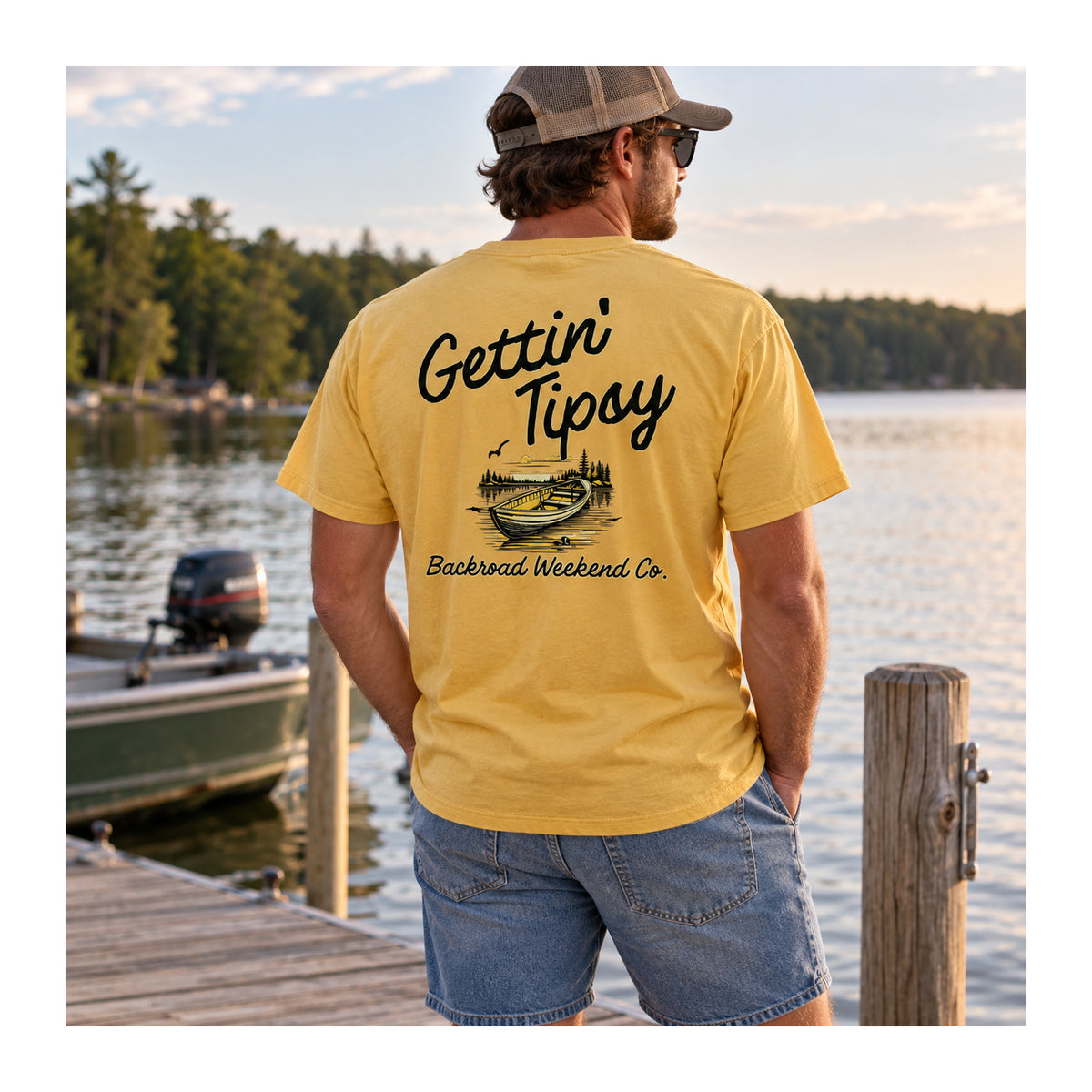 Gettin' Tipsy Tee in Mustard, lifestyle photo