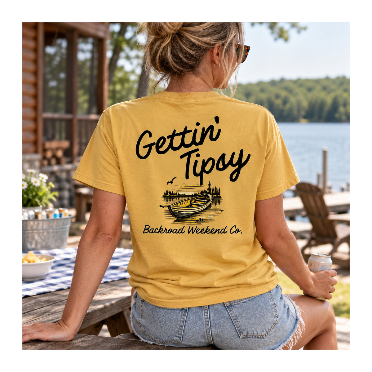 Gettin' Tipsy Tee in Mustard, lifestyle photo