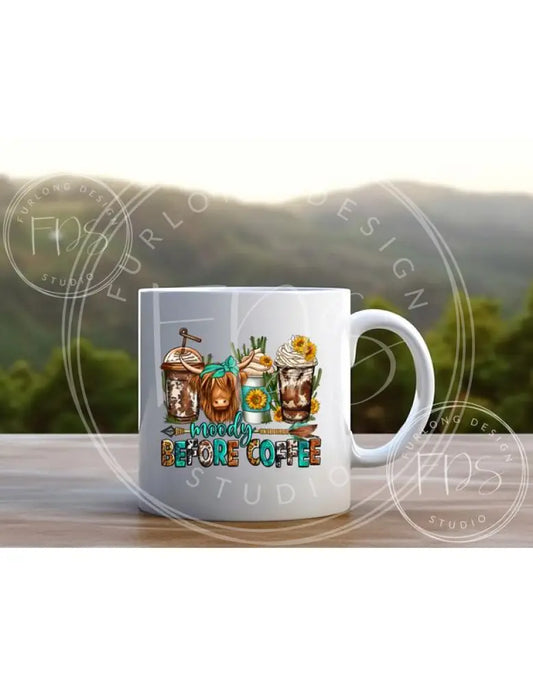 Highland Cow ’Moody Before Coffee’ Ceramic Mug