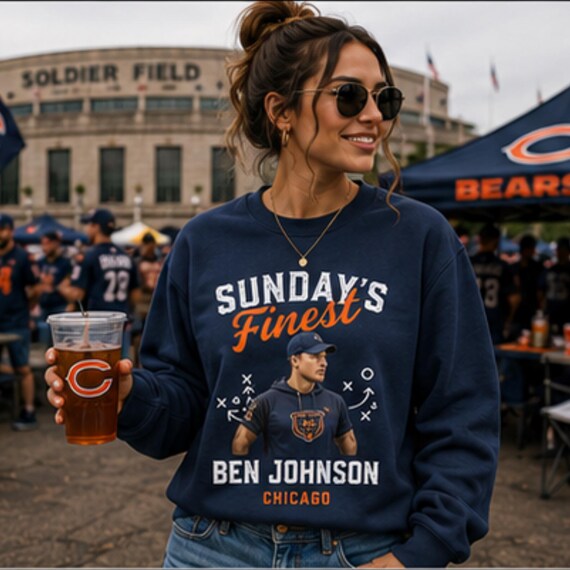 Sunday’s Finest Chicago football crewneck featuring Ben Johnson, original Etsy product photo 2