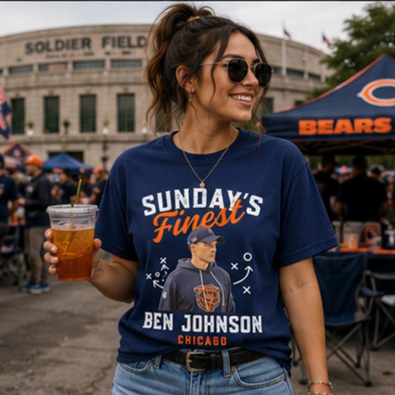 Sunday’s Finest Chicago football T-shirt featuring Ben Johnson, original Etsy product photo 1