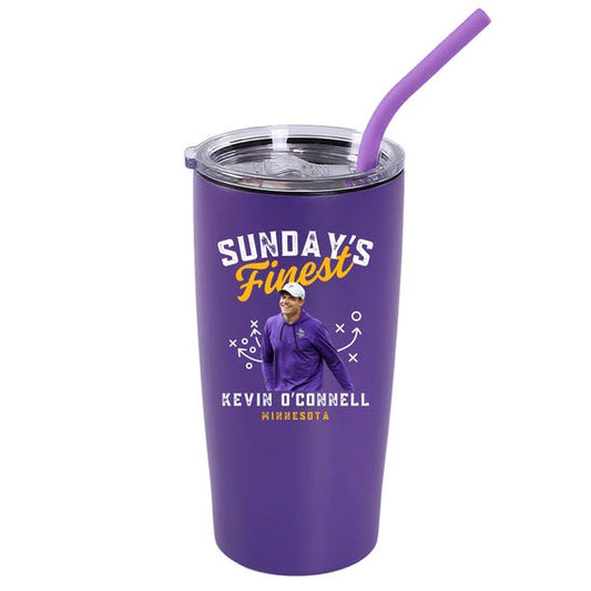 Sunday’s Finest Minnesota football 20 oz tumbler featuring Kevin O’Connell, original Etsy product photo 1