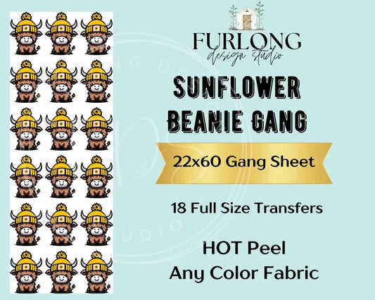 Sunflower Beanie Cow- Dtf Gang Sheet (22X60) Gang Sheet