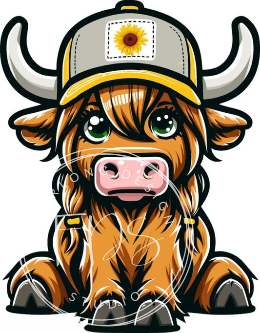 Sunflower Highland Cow 3’ Stickers (Pack Of 5) Stickers